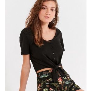 Black Urban Outfitters Tie-Front Button Down Tee